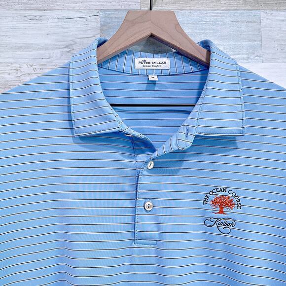 Kiawah Ocean Course Peter Millar Summer Comfort Golf Polo Blue Stripe Mens XL - Picture 2 of 7